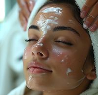 Modell liegt entspannt bei einer Gesichtsbehandlung mit Pflegemaske im Rahmen einer Kosmetikausbildung